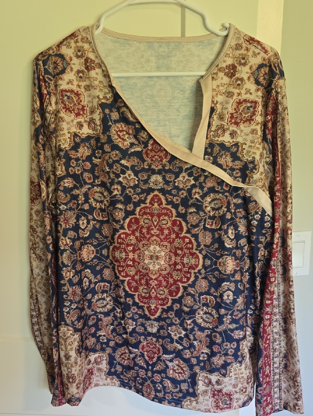 SHEIN Navy, Red and Cream Floral Medallion Wrap Tunic